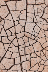 Dry cracked earth texture forming abstract pattern during severe drought, representing global warming effect and climate change