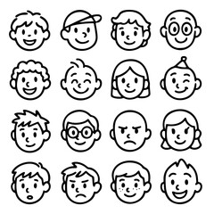 Icon sheet, child's face with different expressions