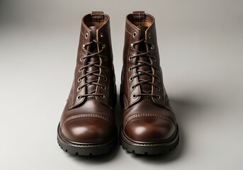 Classic craftsmanship: A pair of handcrafted leather boots exhibiting durable design and intricate detailing on a