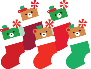 Vector art of cute cartoon bears in christmas stockings