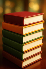 Fototapeta premium Stacked leather bound books red orange green brown image