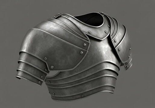 Elaborate steel cuirass with segmented shoulder and chest protection revealing metallic luster armor texture with