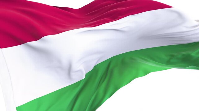 Hungary flag waving and swirling, looping Close-up camera angle with transparent background, with alpha matte layer for transparency in the background.