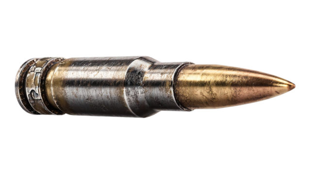 Explore the raw power and intricate detail of this single golden bullet, a symbol of strength, precision, and the cutting edge of defense technology