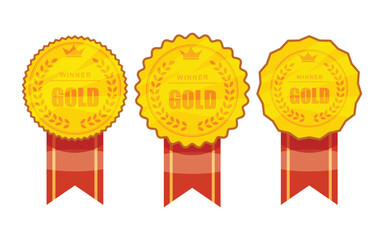 Gold medal shape vector set