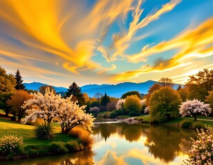 Sunrise Sunset Reflection Blossom Gardens