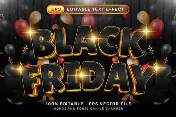 black friday 3d text effect and editable text effect with balloon and gift box illustrations