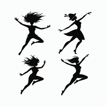 unruly hair jumping woman silhouette