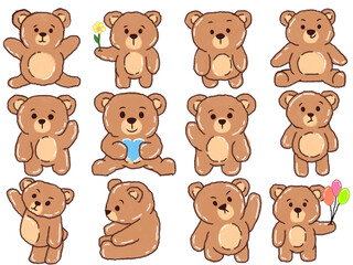 
Cartoon Brown Bears in Different Poses