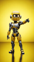 Fototapeta premium Yellow robot pointing forward with futuristic design elements
