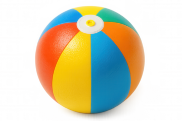 Colorful inflatable beach ball floating against transparent backdrop, highlighting vibrant summer design element