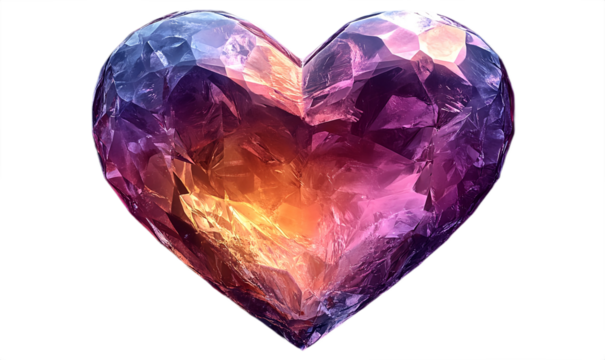 Pink and purple gradient heart diamond on transparent background