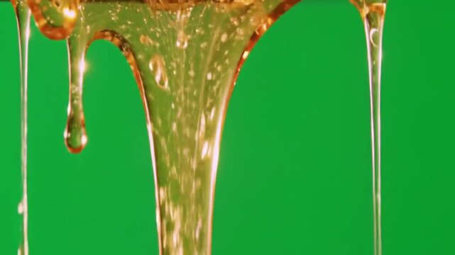 Slow Motion Golden Honey Dripping Loop on Pure Green Screen Background