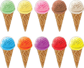 Vector icon of colorful ice cream ball on cone