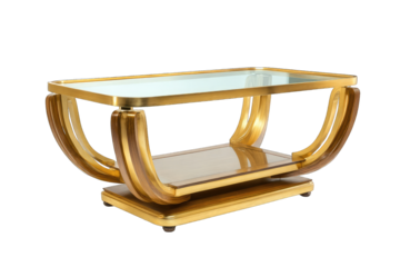 Gold-toned coffee table with glass top