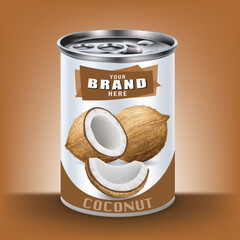 Design of brown coconut can packaging