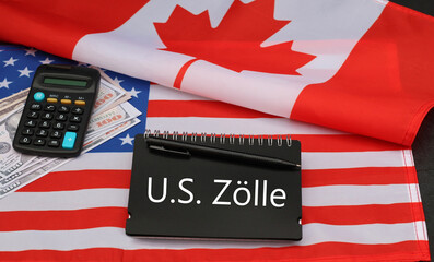 Worte U.S. Zölle mit Kanada und  US-Flagge .