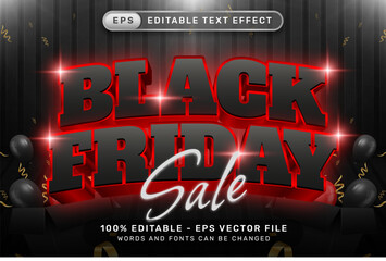 black friday 3d text effect and editable text effect with balloon and gift box illustrations
