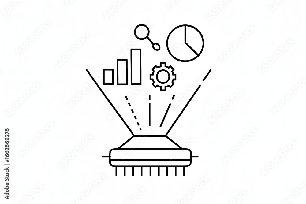 Poster data analysis and futuristic technology: a sleek, minimalist outline depicts data analysis with char