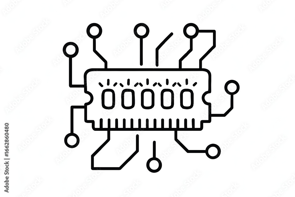 Poster circuit board icon: clean minimalist design of an integrated circuit or microchip, symbolizing techn