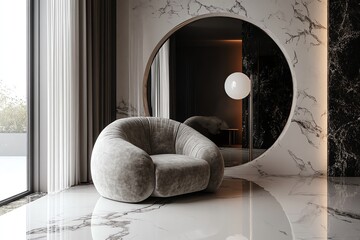 Modern Interior with Armchair and Marble Decor