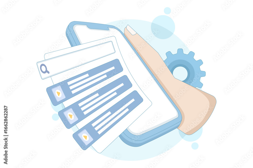 Poster flat vector illustration of a video optimization concept. video seo for search engines with optimize