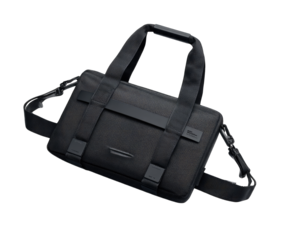 Dark gray/black laptop bag with straps and buckles