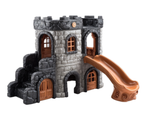 Gray and brown castle playset with slide