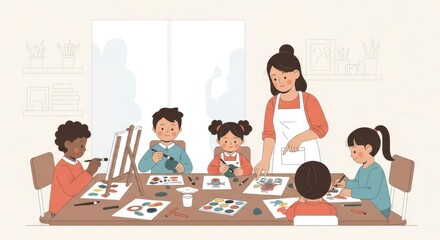 Children art class illustration