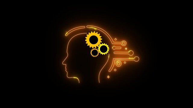 Human head with futuristic gear wheels inside. Concept for innovation and technology . Able use graphic isolated on transparent background. Hi tech motion graphic. monitoring and evaluation, quality.