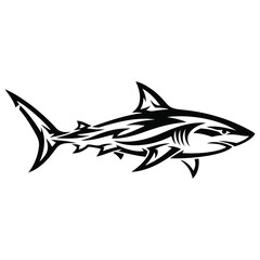 Stylized tribal shark design featuring bold black lines on white background perfect for tattoo art and marine themed