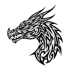 Tribal dragon head design showcasing intricate black ink patterns perfect for tattoo art and graphic design projects
