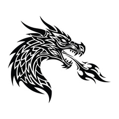 Fiery tribal dragon head design showcasing intricate details perfect for tattoo art and fantasy illustrations