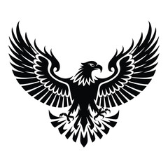 A majestic black eagle with wings spread wide showcasing a powerful and fierce design perfect for heraldry and logo
