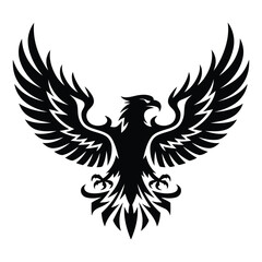 Stylized black eagle with wings spread wide perfect for logo design and heraldic projects