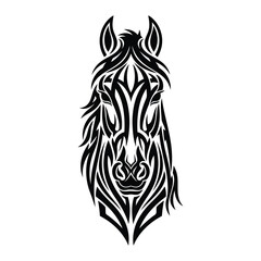 Obraz premium Tribal horse head design featuring black ink artwork with intricate patterns perfect for tattoo and apparel designs