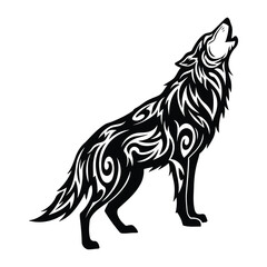 Tribal wolf howling at the moon design featuring intricate patterns perfect for tattoo art and nature themed projects