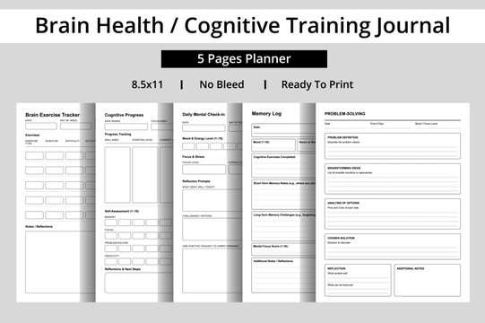Brain Health and Cognitive Training Journal Or Planner for Mental Wellness Vector Illustration 