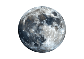 Full moon isolated on transparent background shines brightly