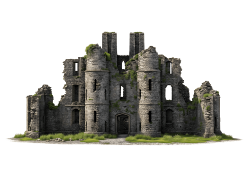 The old stone castle ruins isolated on transparent background