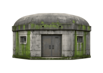 An old concrete bunker with moss isolated on transparent background