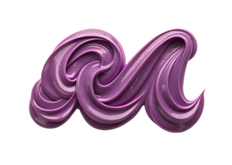 A purple letter m made of glossy paint isolated on transparent background