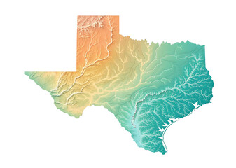 A colorful topographic map of the state of texas isolated on transparent background
