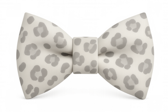 Refined white bow tie with understated leopard pattern, elevating classic menswear with distinctive styling