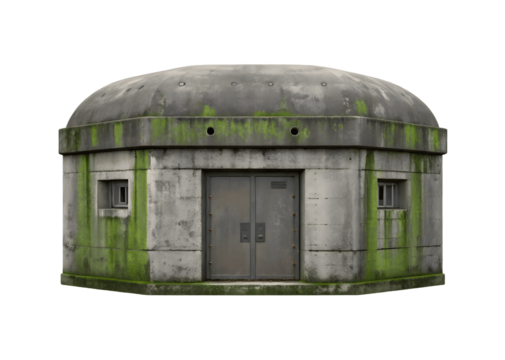 An old concrete bunker with moss isolated on transparent background