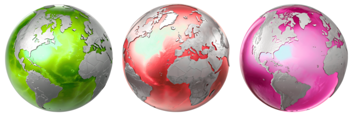 Set For metallic globes isolated on transparent background