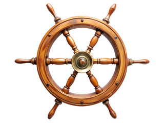 Vintage Wooden Ship Steering Wheel with Brass Hub on Background graphic design isolated on a transparent background