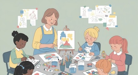 Children participate in art class