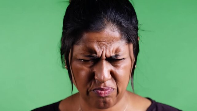Disgusted Woman's Expression: Close-up studio shot of a woman with an expression of disgust. Capturing the raw emotions of negative feelings, from deep aversion to extreme displeasure.