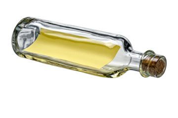 Empty glass bottle with a yellow note